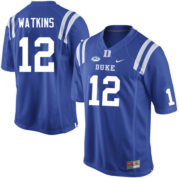 Men #12 Jaden Watkins Duke Blue Devils College Football Jerseys Sale-Blue